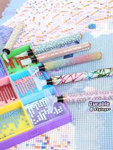 1pc New Plastic Diamond Painting Pen Set (With Roller Tip), DIY 5D Diamond Embroidery Hand Tool Kit - point drill pen + plastic 6 heads - View 1