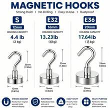 20/10/5pcs Strong Magnetic Hooks With Magnets And Hooks, No Nails Needed For Hanging, Suitable For Refrigerator, Kitchen Grll,Garage, Storage Space High-Strength Magnetic Hooks, No- Drll Refrigerator Hooks, Strong Load- Bearing Magnetic Hangers - Silver - View 3
