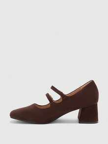 CUCCOO BIZCHIC Simple Ladies Mary Jane Casual Commuter Thick Heel High Heel Shoes - Coffee brown, - View 4