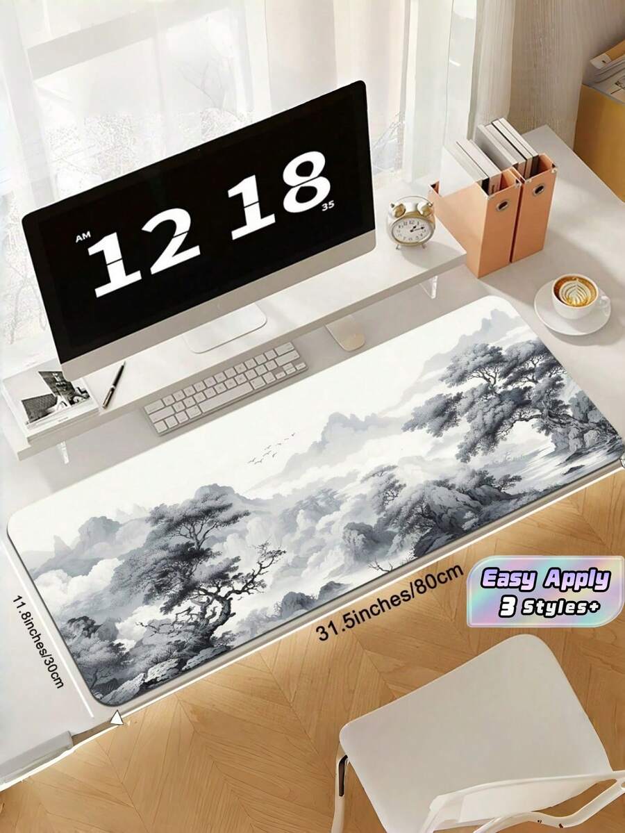 1pc Large Art Mousepad White Black Desk Protector Mat Extended Non Slip Rubber Edge Computer Pad For Office Home Keyboard Mouse Smooth Surface Durable Wear Resistant Easy Clean Portable Practical Gift For Gamers Teens Adults Holiday - View 1