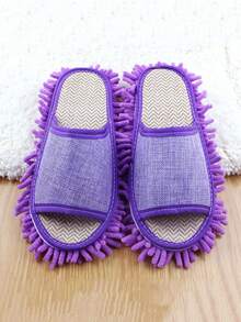 1pair Removable And Washable Linen Mop Slippers, Unisex Cleaning Slippers - multicolor - View 4
