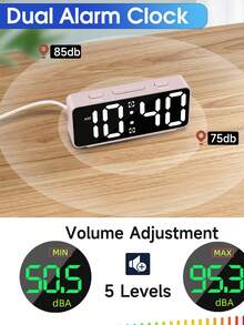 1pc RGB Digital LED Alarm Clock, 15 Color Modes, Large Mirror Display, Dual Alarms, Adjustable Brightness, USB-C Powered Desk Clock For Bedroom Office - multicolor - View 3