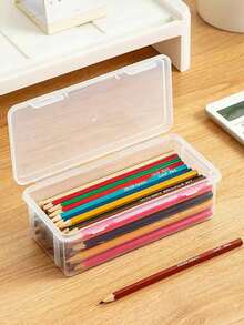 2pcs Large Capacity Transparent Storage Box, Pencil Crayon Stationery Memo Organizer, DIY Craft Tool Box, Office School Desktop Drawer Storage Supplies, Back To School Essentials - multicolor - View 8