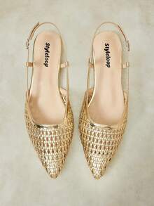 Styleloop Ladies Pointed Real Woven Splicing Daily Travel Casual Versatile Fashion Sandals Flat - Gold 1 - View 1