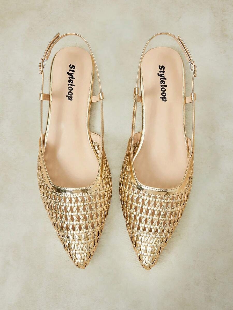 Styleloop Ladies Pointed Real Woven Splicing Daily Travel Casual Versatile Fashion Sandals Flat - Gold 1 - View 1