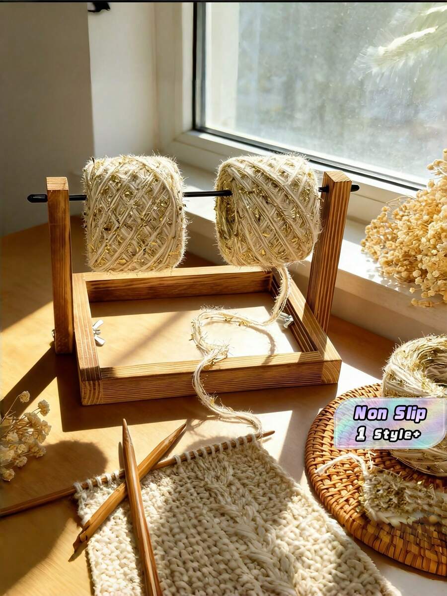 1 pieza Soporte giratorio horizontal para hilo de tamaño estándar, de madera maciza, duradero, antideslizante, estable y de rotación suave, organizador y estante de almacenamiento de hilo para tejido y ganchillo, para sala de manualidades, hogar, estudio, DIY, pasatiempo, regalo y suministros hechos a mano - Multicolor - Ver 1