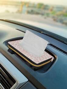 1PC PU Leather Metal Zipper Clip Visor Mount Seat Back Multifunctional Pink Leopard Print Car Tissue Box Holder Car Napkin Dispenser For Car SUV Truck Car Interior Storage Organizer Auto Accessories - A - View 5