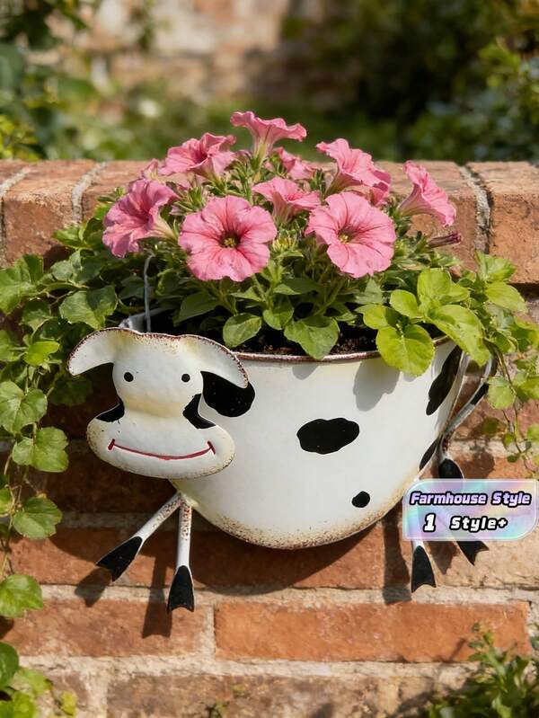 1PC Rustic Hand Painted Iron Art Cow Shape Wall Hanging Flower Pot Planter For Succulents Small Wild Flowers Indoor Outdoor Garden Courtyard Farmhouse Decor Gift For Family Friends Christmas Birthday Housewarming Must Haves