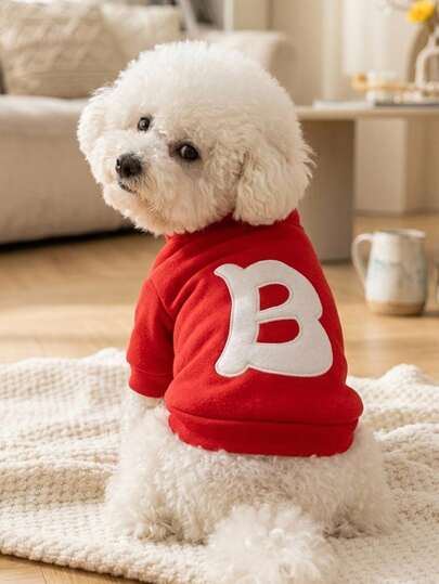 PETSIN 1 Stück bestickter Buchstabe B roter Haustier Hoodie, ein lässiges und bequemes universelles Kleidungsstück für Katzen und Hunde, geeignet für den täglichen Gebrauch zu Hause, Spaziergänge mit Hunden, Picknicks und zum Fotografieren