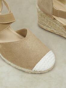 Styleloop Ladies, Rubber Band Cross Strap, Straw Rope, Sandals, High Heels. Fall Shoes - Khaki - View 7