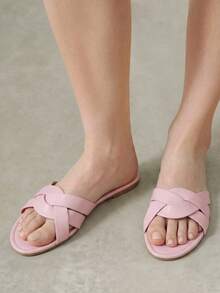 Styleloop Sandalias tipo chanclas cruzadas para mujer, estilo vacacional fresco, casual y cómodo para la playa - Rosa 01 - Ver 9