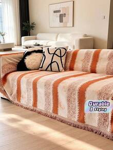 1pc Colorful Chenille Sofa Cover, One-Piece Sofa Protector With Tassel Design, All-Season Full Coverage, Pet-Friendly, Machine Washable, For Bedroom, Living Room, Office, Fits 1-4 Seater Sofa - Multicolor - View 1