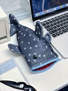 1PC Large Capacity Durable Lightweight Portable Waterproof Tear Resistant Zippered Cute Playful Star Shark Pattern Coin Purse Pencil Case Stationery Organizer Bag For School Office Teens Students Back To School Gift Essentials Home Travel - Single Piece - View 5
