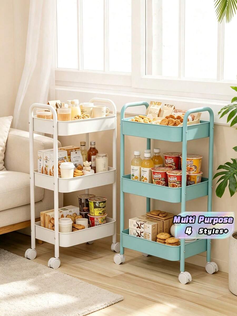 3 Tier Utility Cart Rustproof Multi Purpose Rolling Storage Rack With Casters For Kitchen Bathroom Snack Organizer Easy Assembly Home Decor Gift Idea Living Room Bedroom Office Garage Workshop Pantry Laundry Room Classroom Dormitory Apartment Balcony
