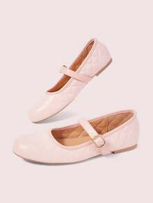 CUCCOO DOLLMOD Pink Rhombus Quilted Mary Jane Flats, Ballet Shoes, Soft-Soled Versatile Women's Shoes Fall Shoes - Pink - View 3