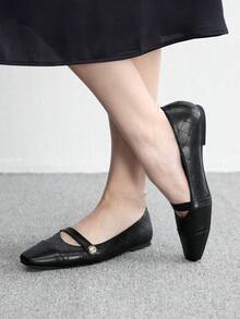 CUCCOO BIZCHIC 女款小方頭平底黑色低鞋幫女鞋，輕便舒適通勤瑪麗珍鞋，適合搭配裙裝 - 黑1# - 查看 7