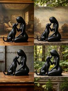 1PC Standard Size 3D Printed Plastic Durable Lightweight Non Slip Scratch Resistant Exquisite Compact Girl And Puppy Dog Statue Ornament Figurine For Office Desk Entryway Shelf Bookcase Decor Pet Memorial Sympathy Gift For Friend Who Lost Beloved - Multicolor - View 3