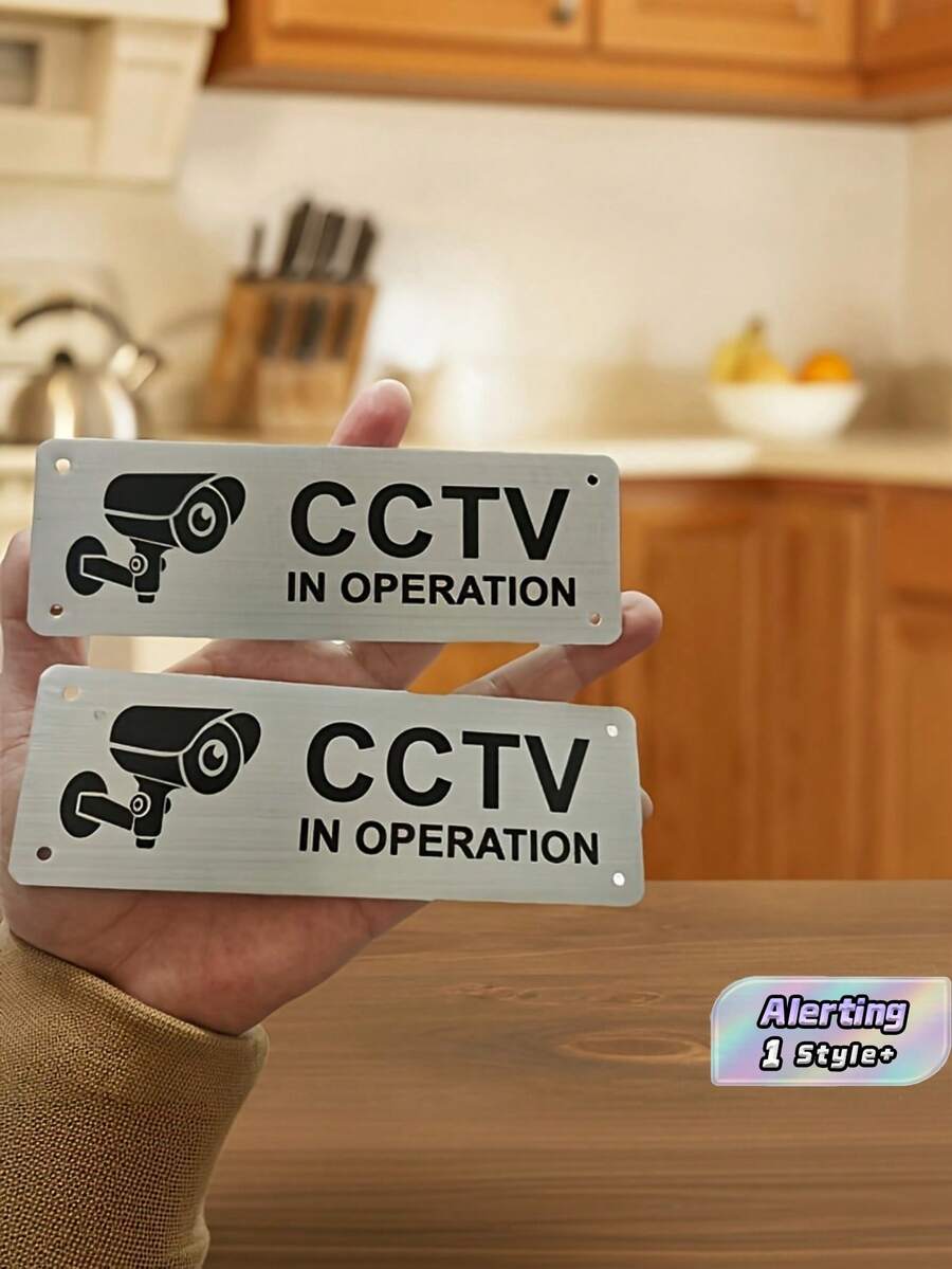2PCS Security Camera Warning Sign CCTV Surveillance Alert Deterrent Board For Home Office Shop Warehouse Store Apartment Garage Factory Property Protection Safety Indoor Outdoor Visible Wall Mount Decoration Must Have Home Security Accessory - multicolor - View 1