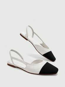 CUCCOO BIZCHIC Women Shoes Small Square Toe Flat Bottom Beige Color Women's Low Vamp Flat Bottom Slingback Shoes Light Comfortable Simple Commuting Daily Versatile Fall Shoes - 0837 beige 98 # - View 3