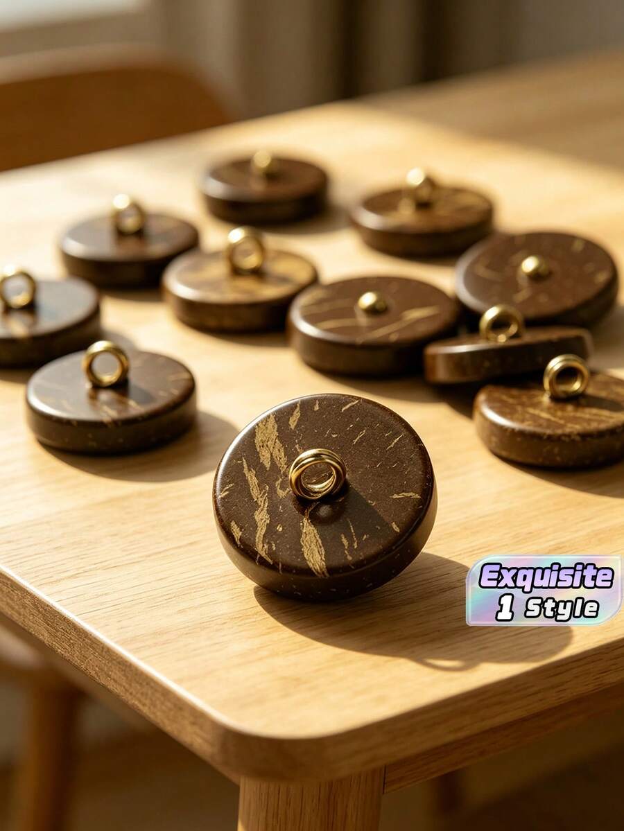 天然椰殼柄鈕扣,圓形復古椰殼鈕扣附金屬鉤,裝飾性縫製鈕扣,適用於大衣、牛仔褲、夾克服飾配件 - 多色 - 查看 1
