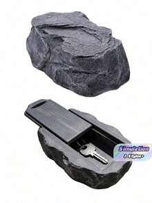 1pc Realistic Stone Fake Rock Key Hide Box, Outdoor Resin Stone Hidden Key Storage Container, Safe Backup Key Sunproof Decor For Garden Yard - Section A - View 1