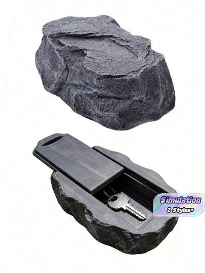 1pc Realistic Stone Fake Rock Key Hide Box, Outdoor Resin Stone Hidden Key Storage Container, Safe Backup Key Sunproof Decor For Garden Yard