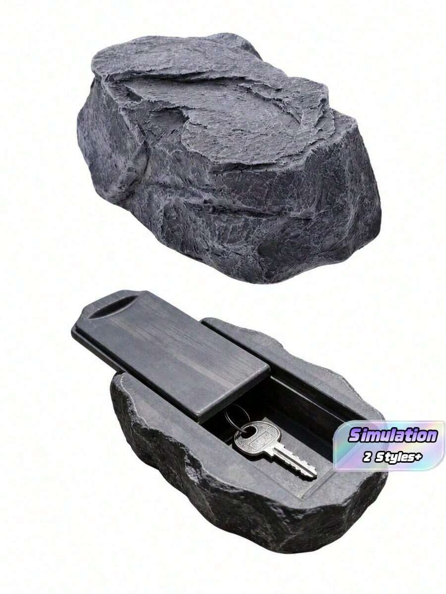 1pc Realistic Stone Fake Rock Key Hide Box, Outdoor Resin Stone Hidden Key Storage Container, Safe Backup Key Sunproof Decor For Garden Yard - Section A - View 1