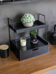 1PC Compact Solid Wood Multifunctional Desk Drawer Organizer Rack With Non Slip Base Scratch Proof Easy Clean Natural Wood Grain Shelf Storage For Kitchen Countertop Office Desktop Home Tidy Holder Stationery Utensils Accessories Small Tools - Multicolor - View 2