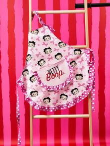 Betty Boop x SHEIN 1pc Cute Design Kitchen Apron, Baking Apron, Ruffle Bow Decor, Adorable Apron, S & M Two Sizes, Parent-Apron - Multicolor - View 2