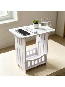 1pc Single‑Tier/Double Layer Space-Saving Minimalist Nordic Style White Mini Square Coffee Table Nightstand Side Table For Small Apartment Living Room Bedroom Home Furniture - Multicolor - View 7