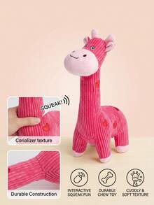 PETSIN Pink Corduroy Giraffe Dog Plush Toy, Squeaky Pet Chew Toy, Interactive Teething Stuffed Puppy Toy For Small Medium Dogs Relieves Separation Anxiety & Boredom - Valentine's Day Love Giraffe - View 2