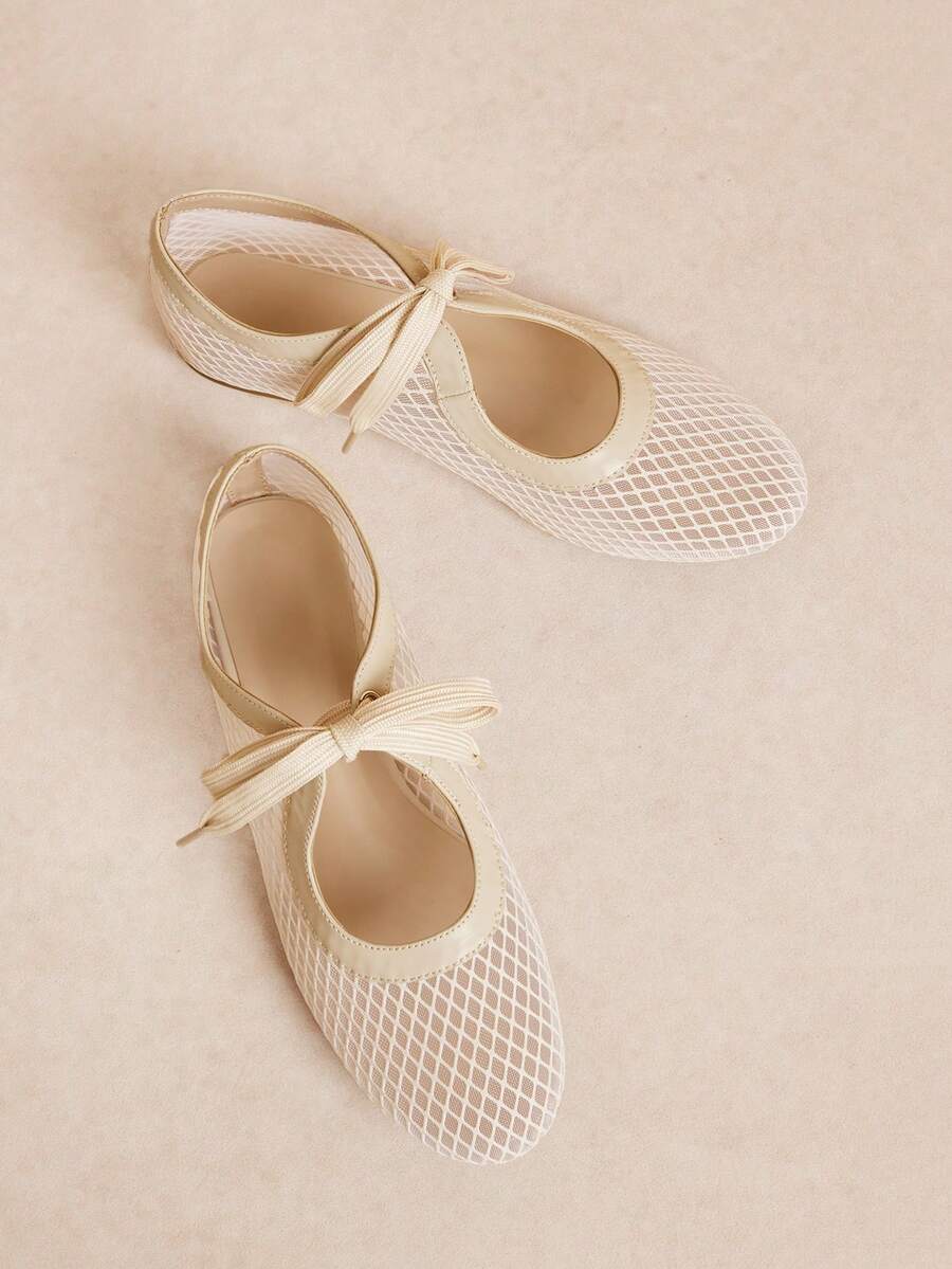 Rosivie Women Shoes Round Mesh Ballet Shoes, Fashion Design, Suitable For Daily Travel, Leisure And Entertainment Wear, Dating, Vacation, Daily Commuting, Par Fall Shoes - Off-white 1 - View 1