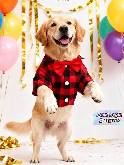 1pc Grid Patterned Shirt Suitable For Cats And Dogs In Spring And Summer