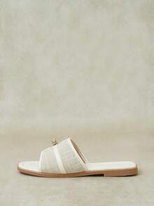 Styleloop Color Matching Square Toe Sandals Women's Summer Wear Flat Bottom Linen Breathable Slouchy Holiday Sandals - Off-white - View 5