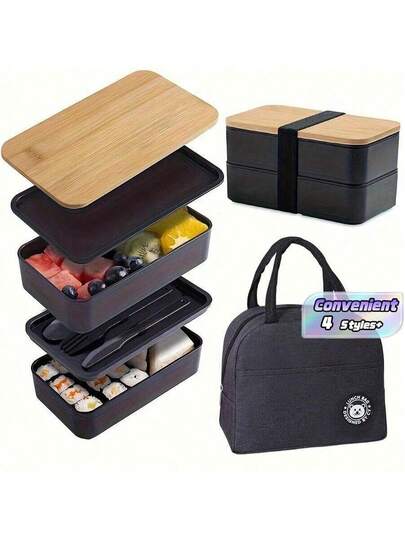 2 Pieces Leakproof Portable Food Box Set With Lid And Insulated Bag, Suitable For School, College, Office, Camping, Hiking, Educational Materials, Kitchen Organization, And Accessories, Back To School