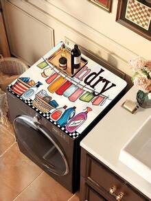 1PC Rubber Non-Slip Soft Washing Machine Cover Mat, Cartoon Text Print Absorbent Quick-Dry Top Protector, Dustproof Fade-Resistant, Ideal For Laundry Room, Kitchen, Dryer, Refrigerator, Home Appliance Decor - Multicolor - View 8