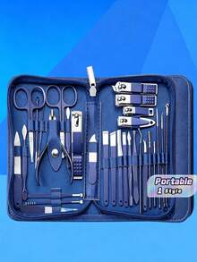 Blue Stainless Steel Nail Clipper Set With False Nails, Manicure Grooming Kit - Multicolor - View 1