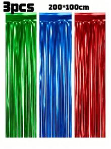 Muroi Mono 3 Stücke 2M Metallfolien-Fransen-Vorhang, glänzender Lametta-Tür-Streamer-Hintergrund, Fotobox-Requisite, Halloween-Party-Dekoration, geeignet für Geburtstag, Hochzeit, Verlobung, Valentinstag, Neujahr Wanddekoration - Mehrfarbig 2 - Übersicht 13