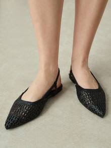 Styleloop Ladies Pointed Toe Real Woven Splicing Daily Travel Casual Versatile Fashion Sandals Flat - Black 1 - View 11