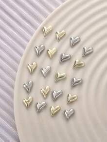 30PCS Silver Metal 3D Sparkling Bling Heart Shape Nail Art Charms Rhinestones With Flat Back DIY Embellishments For Acrylic Nails Manicure Salon Party Wedding Daily Use Decoration Gift For Women - peach heart - View 6