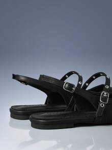 CUCCOO GRLICON Ladies, Buckle Spikes, Trim, Flats - Black - View 5