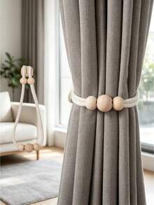 2PCS Standard Size Natural Wood Magnetic Curtain Tieback Holders No Drilling Required Strong Magnet Clips With Hanging Rope For Window Sheer Drapes Blinds Decorative Storage Organizer For Living Room Bedroom Office Home Decor Accent Essential - pair - View 7