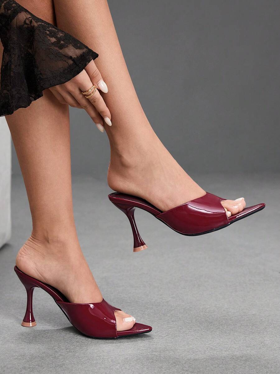 CUCCOO SZL Ladies' Pointed Wine Glasses With A One-Piece Lazy High-Heeled Sandals, Minimalist And High-End Style, Versatile For Summer Commuting - Burgundy glossy - View 1