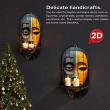 Retro Wooden Handicraft Bohemian Style Candlestick Wall Lamp Stand Crystal Display Stand Home Wall Decoration Item. - multicolor - View 7