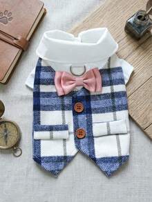 PETSIN 1pc Gentleman Groom Vacation Two Pet Dresses, Comes With Traction D-Ring Dog Dress Up, Small Dog Cat Dog Universal Clothes, Wedding Birthday Photo Casual Clothing - Blue - View 1