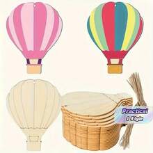20 Pieces Of Wooden Balloon-Shaped Pieces For Diy Drawing, With Jute Strings, Home Christmas Tree Decorations - Beige - View 1