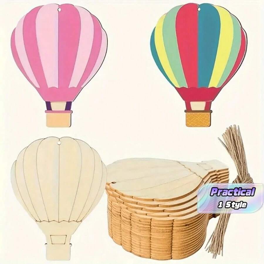 20 Pieces Of Wooden Balloon-Shaped Pieces For Diy Drawing, With Jute Strings, Home Christmas Tree Decorations - Beige - View 1