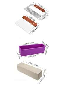 Bộ khuôn xà phòng silicon hình chữ nhật kèm hộp gỗ và dao cắt, bộ dụng cụ làm xà phòng thủ công bền, dễ tách khuôn, chống dính, dùng được trong lò nướng và máy rửa bát, quà tặng thủ công handmade - Màu tím - Xem 3