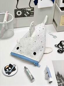 1PC Large Capacity Durable Lightweight Portable Waterproof Tear Resistant Zippered Cute Playful Star Shark Pattern Coin Purse Pencil Case Stationery Organizer Bag For School Office Teens Students Back To School Gift Essentials Home Travel - Single Piece - View 3