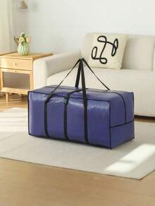 1 pieza Bolsa de almacenamiento grande plegable de tela con asas para edredones, ropa y artículos de temporada, solución de almacenamiento portátil a prueba de agua y polvo para el hogar, viajes y mudanzas, caja de almacenamiento con cremallera de capacidad extra grande como alternativa - Azul - Ver 14